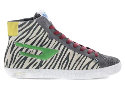 Pre-owned Diesel Men's  Sleroji Mid Sneakers In White/pewter/peppermint