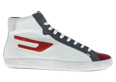 Pre-owned Diesel Men's  Sleroji Mid Sneakers In White/rhubarb Red