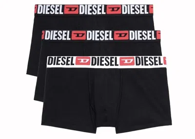 Pre-owned Diesel Men's  Umbx Damien All Over Logo Waist Boxers (3 Pack) In Black/blue/red