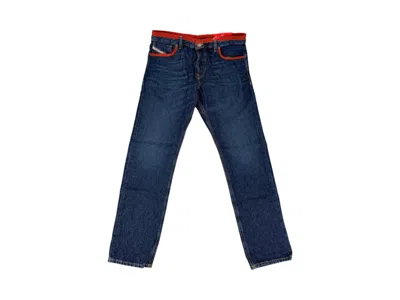 Pre-owned Diesel Men's Outline Straight Leg Jeans In Blue/orange In Multi
