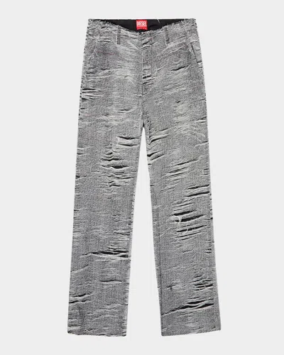 DIESEL MEN'S DISTRESSED PRINCE OF WALES PANTS