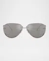Diesel Men's Dl1003 Aviator Sunglasses In Shiny Silver