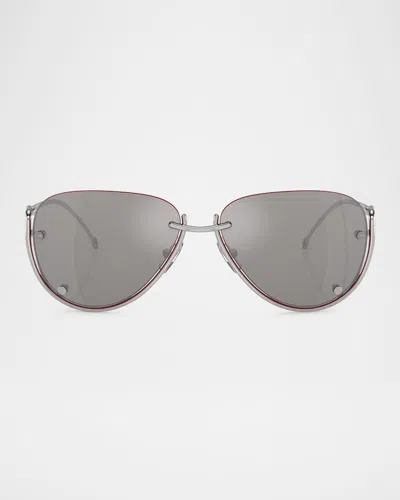 Diesel Men's Dl1003 Aviator Sunglasses In Shiny Silver