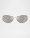 Diesel Men's Dl1014 Oval Sunglasses In Shiny Silver