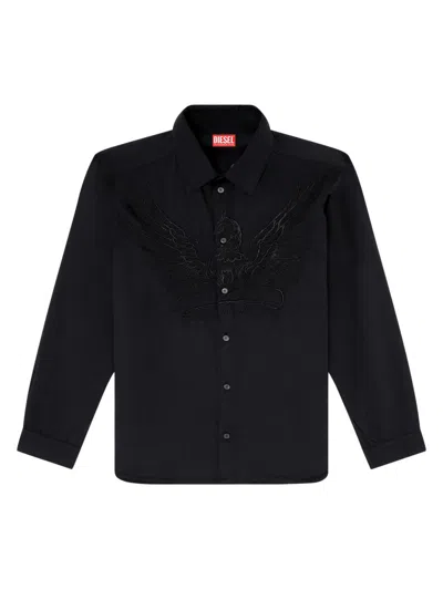 Diesel Men's Embroidered Cotton Overshirt In Black