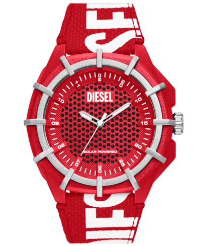Diesel Men's Framed Three-hand Solar-powered Red Polyethylene Terephthalate Watch 51mm