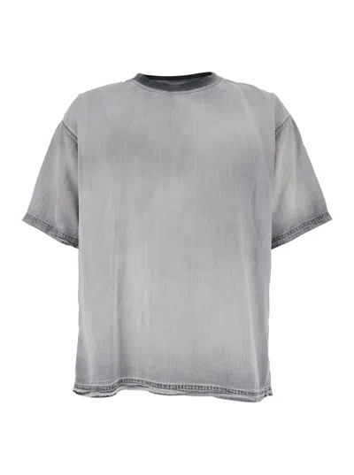 Diesel Men Grey Crew-neck T-shirt With Faded Effect In Tech Fabric Man In Multi