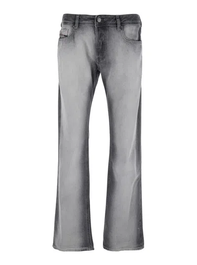 Diesel Men Grey Five-pocket Jeans With Faded Effect In Cotton Man In Black