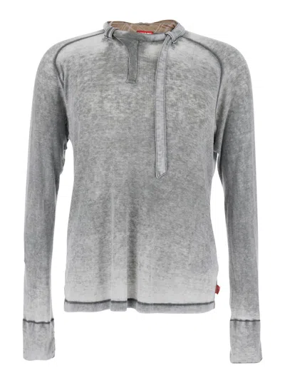Diesel Men Grey Sweater With Ribbed Design And Cut-out Detail In Cotton Blend Man In Gray