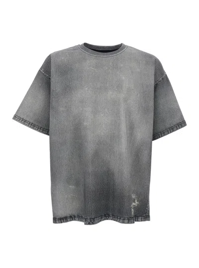 Diesel Men Grey T-shirt With Dropped Shoulder And Crew Neck Faded Effect In Cotton Man In Gray