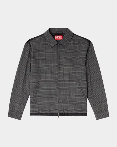 DIESEL MEN'S J-TING SATIN AND PRINCE OF WALES FULL-ZIP COACH JACKET