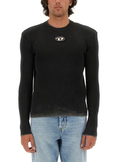 Diesel 'zacary' Black T-shirt With Round Neck And Oval D Cut-out On The Front In Tech Fabric Man