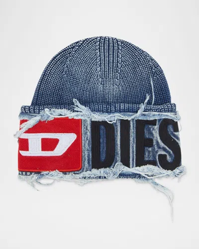 Diesel Men's K-frok Frayed Logo Beanie Hat
