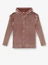Diesel Hooded Crewneck With Ribbed Sleeves And Distressed Finish In Multi