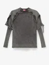Diesel Crewneck Sweater With Distressed Layered Sleeves And Raw Hem In Gray