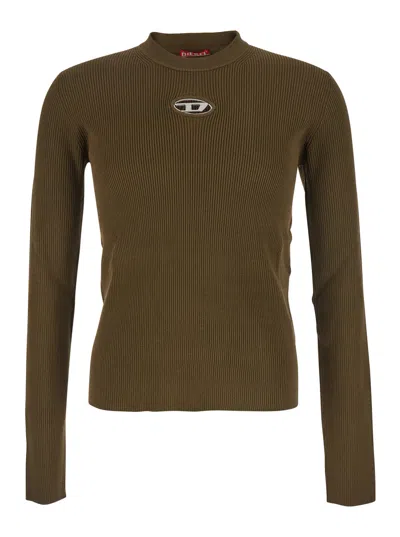Diesel Ribbed Logo-detail Long-sleeve T-shirt In Brown