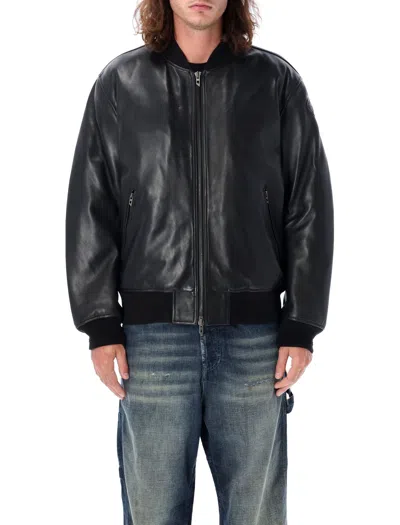 Diesel Padded Jacket In Tumbled Leather In Black