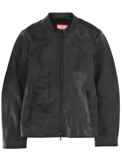 Diesel L-tad-wrd Leather Jacket For Men In Black