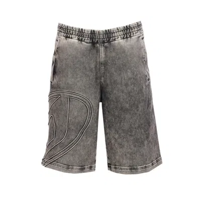 Diesel Men Logo D-enny-s Track Shorts In Grey