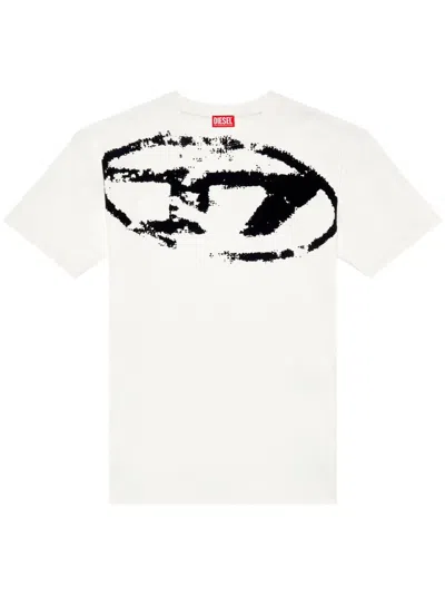 Diesel T-shirt With Distressed Flocked Logo In White
