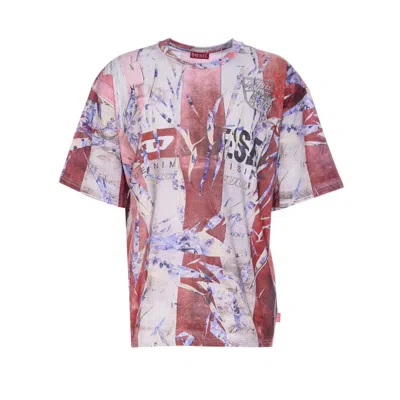 DIESEL DIESEL MEN LOGO TROMPE L'OEIL CRACKED PRINT T-SHIRT