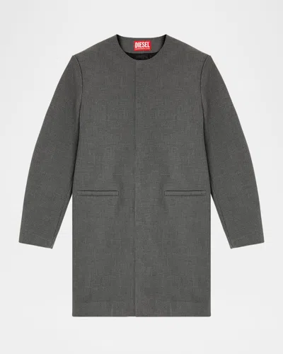 Diesel Collarless Single-breasted Coat In Gray