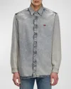 DIESEL MEN'S MARBLED DENIM BUTTON-DOWN SHIRT