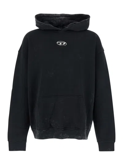 DIESEL DIESEL MEN BLACK HOODIE WITH LOGO PATCH ON THE FRONT AND FADED EFFECT IN COTTON MAN