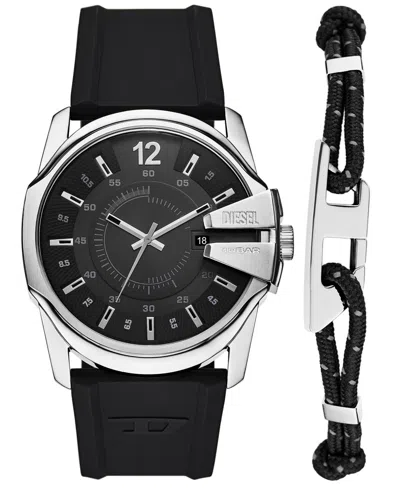 Diesel Men's Master Chief Quartz Three-hand Date Black Silicone Watch Gift Set, 43mm In Brown