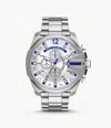 Diesel Men's Mega Chief Chronograph Silver-tone Stainless Steel Watch 51mm In White