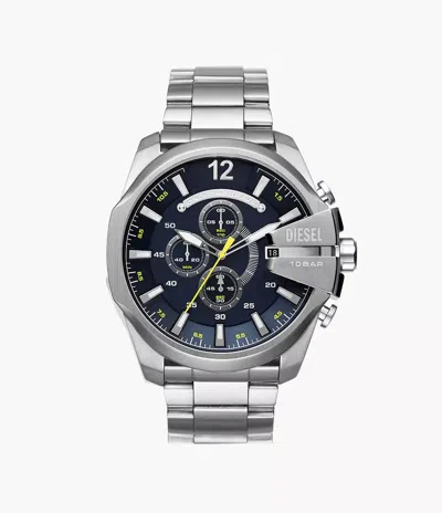 Diesel Mega Chief Chronograph Bracelet Watch, 51mm X 59mm In Silver