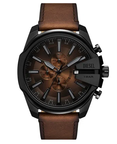 Diesel Men's Mega Chief Slim Quartz Chronograph Brown Leather Watch, 48mm