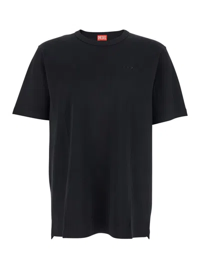 Diesel Black Crewneck T-shirt With Tonal Logo Embroidery On The Front