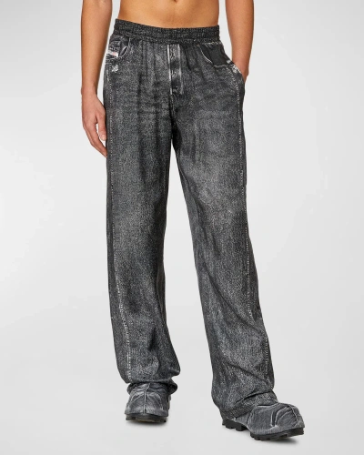 Diesel Men's P-alston Printed Trousers In Gray Denim