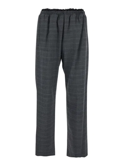 DIESEL DIESEL MEN 'P-TILSON' GREY PANTS WITH LOGO DETAIL ON THE REAR AND ALL-OVER CHECK MOTIF IN WOOL BLEND