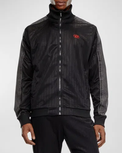 Diesel Track Jacket In Triacetate And Denim In Black