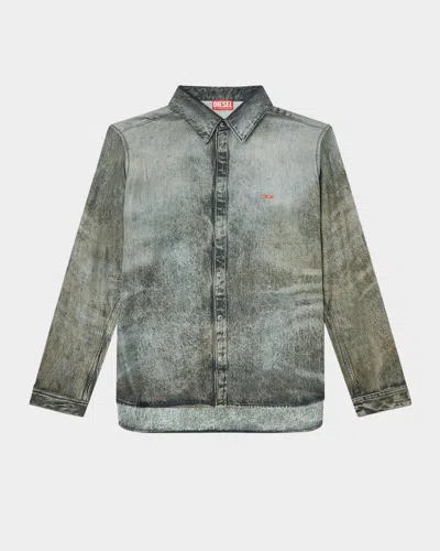 DIESEL MEN'S S-SIMPLY-LKCT VISCOSE BUTTON-DOWN SHIRT
