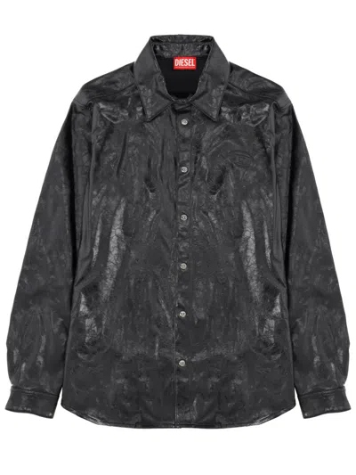 Diesel Vintage Leather Effect Textured Shirt In Black