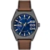 Diesel Men's Scraper Quartz Three Hand Brown Leather Watch 44mm In Blue