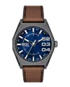Diesel Men's Scraper Quartz Three Hand Brown Leather Watch 44mm In Brown