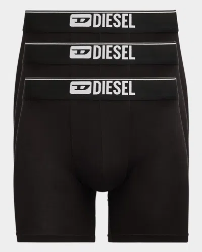 Diesel Men's Sebastian Solid Dbox 3-pack Boxer Briefs In Black