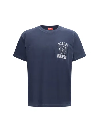 Diesel Men Short Sleeve Crewneck T-shirt In Blue