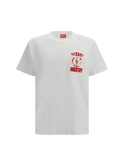 Diesel Men Short Sleeve Crewneck T-shirt In White