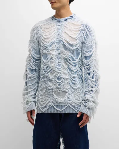 Diesel Men's Shredded Inside-out Sweater In Ocean