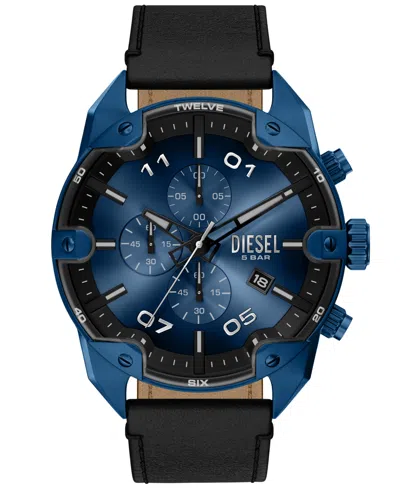 Diesel Men's Spiked Quartz Chronograph Black Leather Watch, 49mm