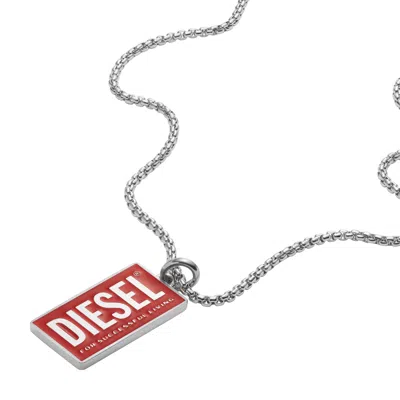 Diesel Men's Stainless Steel Logo Dog Tag Necklace In Red