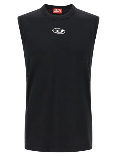 Diesel T-bisco-iod Black Sleeveless Top With Logo Detail On The Front In Cotton Man In Metallic