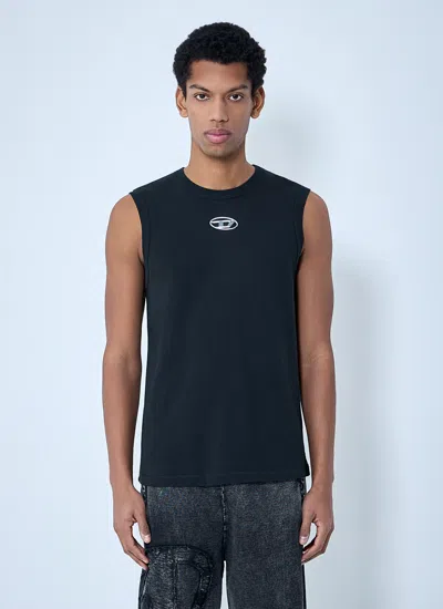 Diesel T-bisco-iod Black Sleeveless Top With Logo Detail On The Front In Cotton Man In Metallic