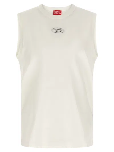 Diesel T-bisco-iod White Sleeveless Top With Logo Detail On The Front In Cotton Man