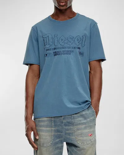 Diesel Men's T-rawjust Embroidered Tee In Blue